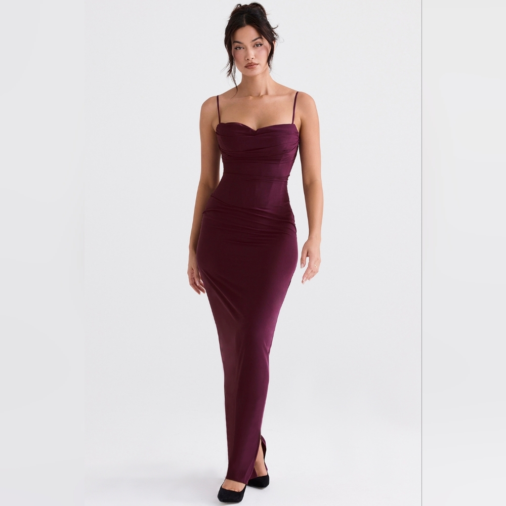 NWT $285 HOUSE OF CB LANI MERLOT CORSET MAXI DRESS SZ SMALL - Picture 2 of 8